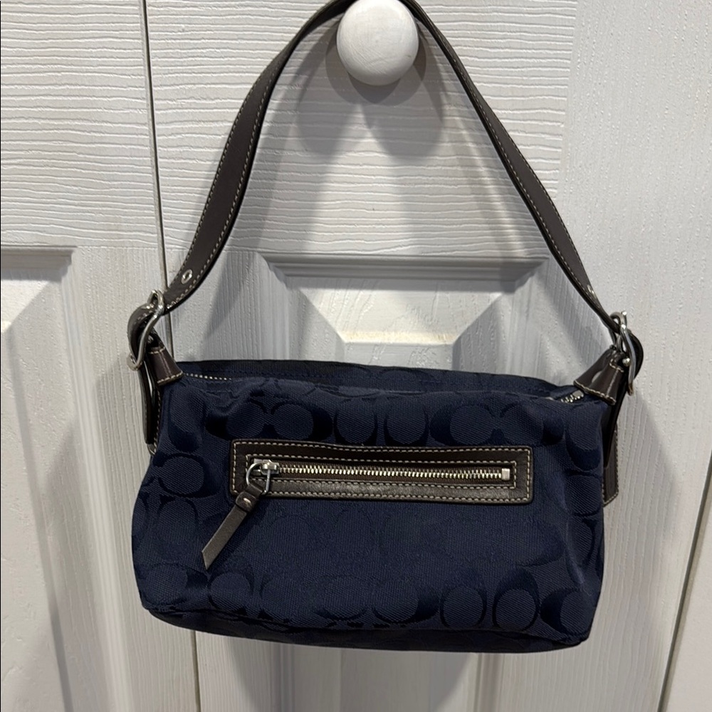Coach Dark Blue Shoulder Bag with Charcoal Details